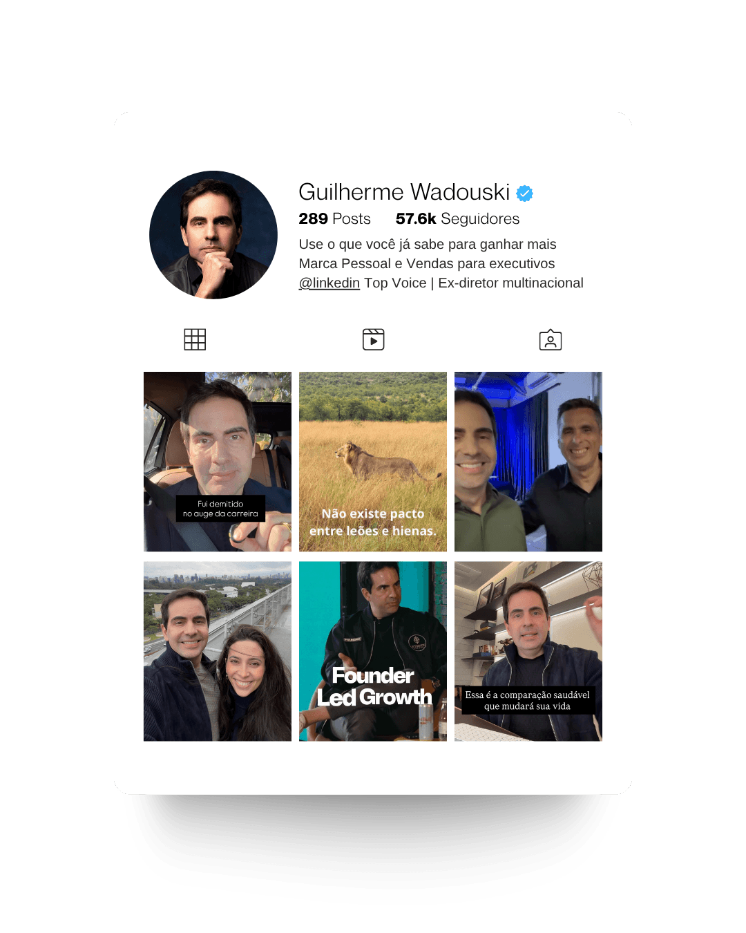 Perfil do Instagram de Guilherme Wadouski após evolução de conteúdo
