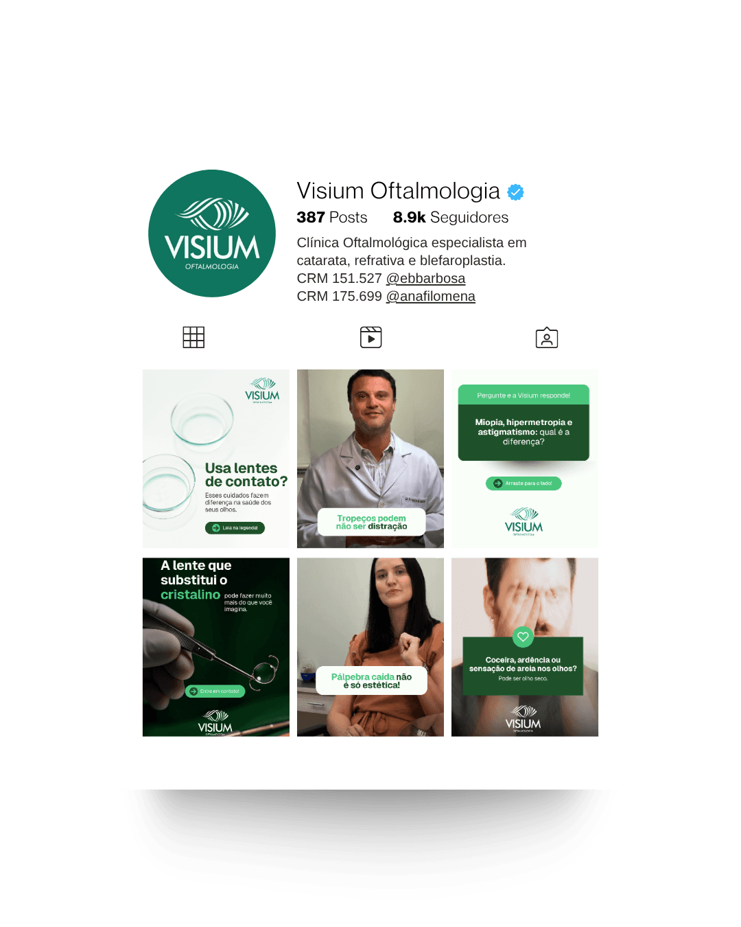 Conteúdos do Instagram da Visium Oftalmologia